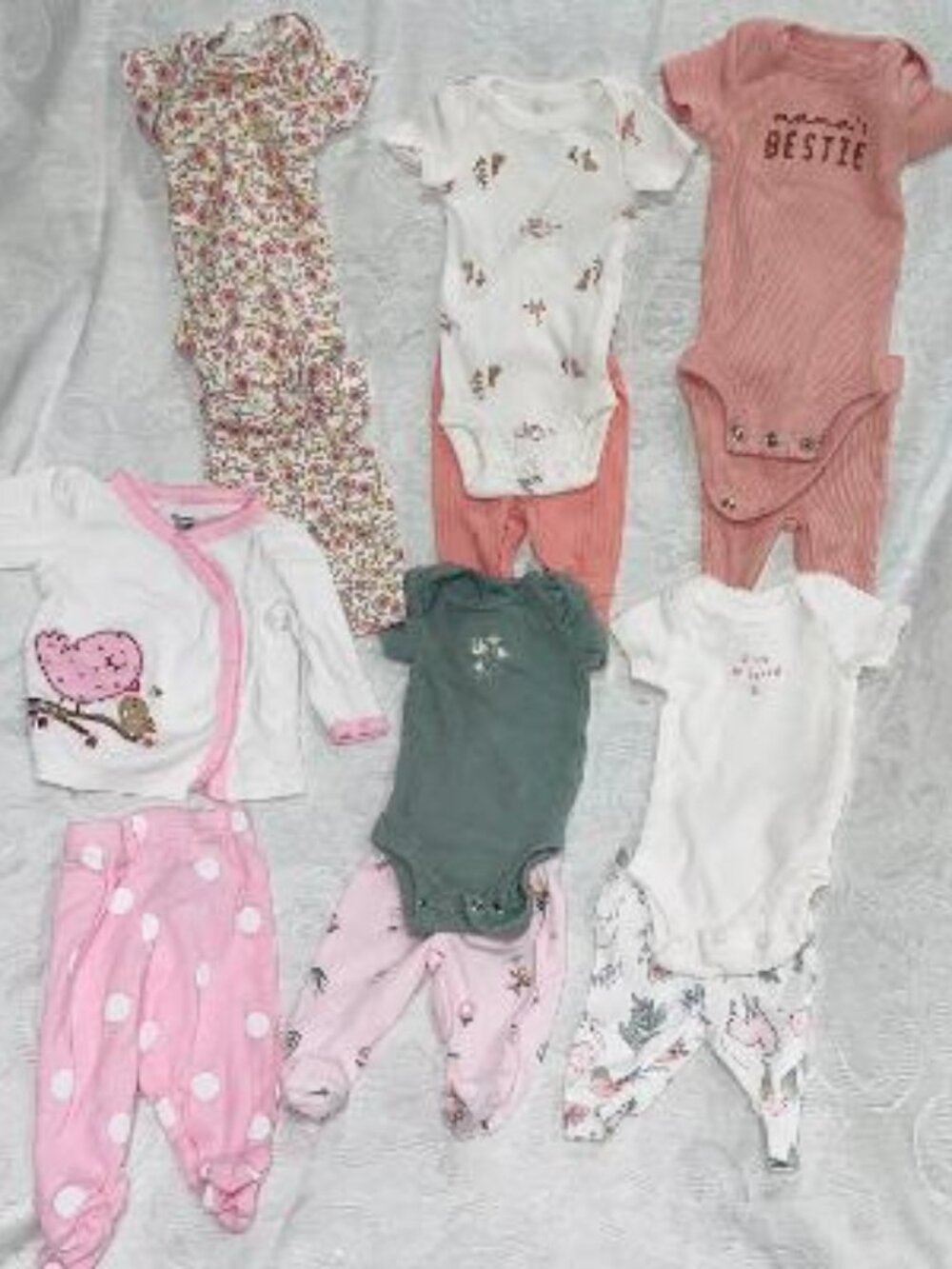 6 Baby Girl Preemie Lot Bodysuits with Pants Summer Clothes Bundle No Stains